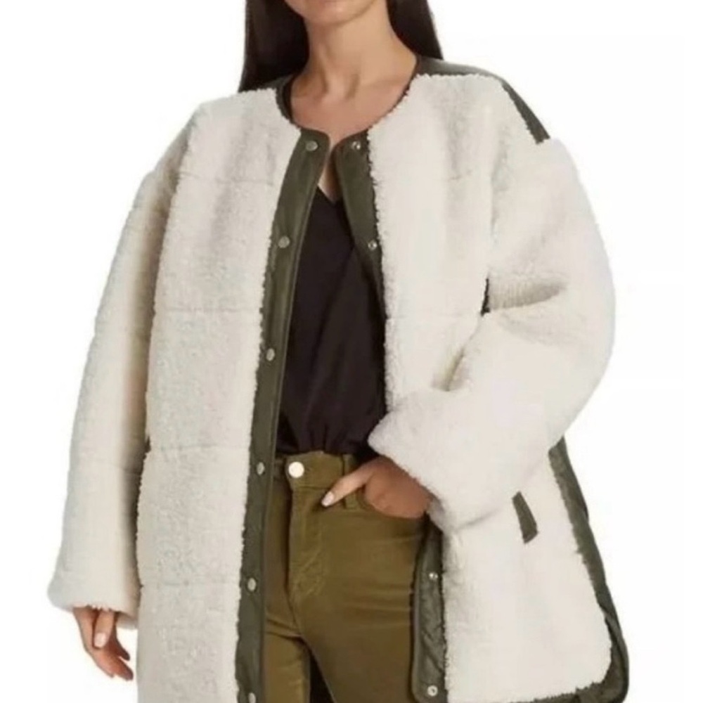 Frame Denim White Teddy Jacket with Olive - Picture 2 of 6